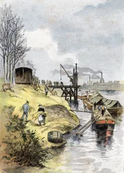 Das Beladen der Äpfel in die Waggons, Quai de Bercy, Paris Zeichnung von Gustave Fraipont (1849-1923) aus „La Seine à travers Paris“ von Saint-Juirs