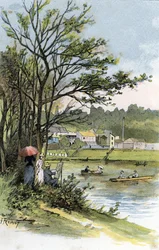 Sonntagsspaziergänger an der Seine in Bas-Meudon (Meudon-sur-Seine) Zeichnung von Gustave Fraipont (1849-1923) aus Saint-Juirs
