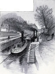 Schleppboote der Schleuse auf der Seine vor dem Hôtel des Monnaies, Paris Zeichnung von Gustave Fraipont (1849-1923) aus Saint-Juirs