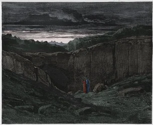 Inferno, Gesang 3: Virgil und Dante an den Toren der Hölle (Illustration aus Die Göttliche Komödie von Dante Alighieri, 1885)