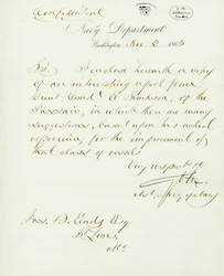 Brief unterzeichnet von G.V. Fox, Marineministerium, Washington, an Jas. B. Eads [James B. Eads], St. Louis, Mo., 2. November 1863