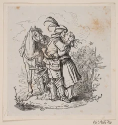 Ein Reiter küsst ein junges Mädchen