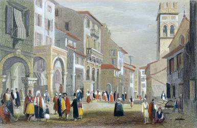 Die königliche Straße, Korfu (farbige Gravur)