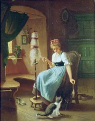 Mädchen am Spinnrad