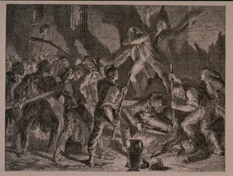 Das Massaker in den Gefängnissen im September 1792, graviert von Jean-Baptiste Charles Carbonneau (geb. 1815)