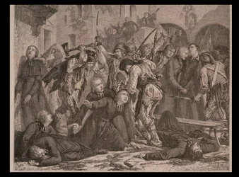 Das Massaker an den Priestern im September 1792, graviert von Charles Maurand