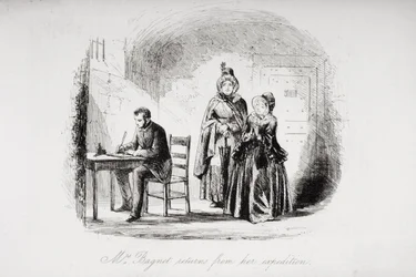 Mrs. Bagnet kehrt von ihrer Expedition zurück, Illustration aus 