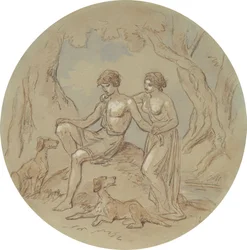 Eines von achtzehn Designs für eine Serie von Platten, die Venus und Adonis illustrieren