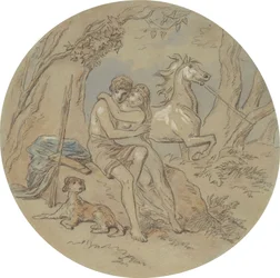 Eines von achtzehn Designs für eine Serie von Platten, die Venus und Adonis illustrieren