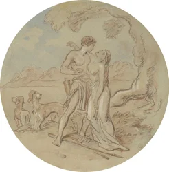 Eines von achtzehn Designs für eine Serie von Platten, die Venus und Adonis illustrieren