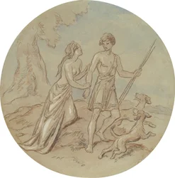 Eines von achtzehn Designs für eine Serie von Platten, die Venus und Adonis illustrieren