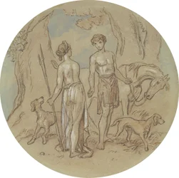 Eines von achtzehn Designs für eine Serie von Platten, die Venus und Adonis illustrieren