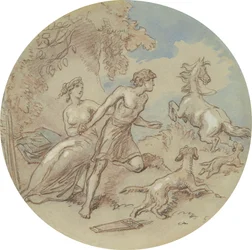 Eines von achtzehn Designs für eine Serie von Platten, die Venus und Adonis illustrieren