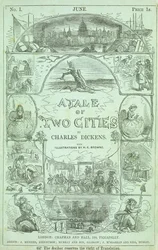 Titelseite aus dem ersten Teil der ersten Ausgabe in Serienform des Buches "Eine Geschichte aus zwei Städten" von Charles Dickens, 1859