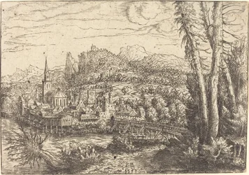 Ansicht einer Stadt in der Nähe eines Flusses