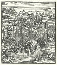 Der Heilige Römische Kaiser Maximilian I. mit seiner Flotte in La Spezia, Italien