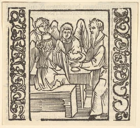 Engel an einem Tisch bedient, Illustration aus Speculum Passionis