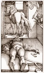 Der verhexte Stallknecht - (Schlafender Stallknecht und Zauberin) Holzschnitt von Hans Baldung Grien (1485-1544) um 1544