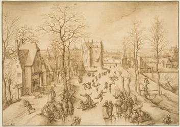 Winterlandschaft mit Schlittschuhläufern