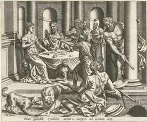 Lazarus bettelt vor dem Haus des reichen Mannes