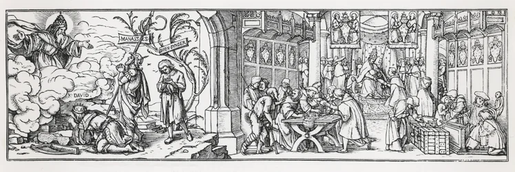 Antikatholische Karikatur, die die Korruption des Papstes anprangert