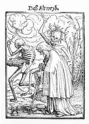 Der Tod und die alte Frau, aus „Der Totentanz“, gestochen von Hans Lützelburger, ca. 1538