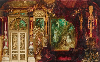 Dekorationsentwurf für das Schlafzimmer Kaiserin Elisabeths in der Hermesvilla (Mittelszene: Ein Sommernachtstraum)