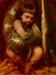 Putto, die Waffen des Mars reinigend