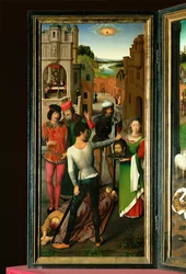 Altarbild von St. Johannes dem Täufer und St. Johannes dem Evangelisten. Linker Flügel: Enthauptung von St. Johannes dem Täufer