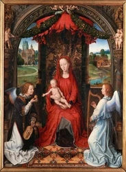 Madonna und Kind, Engel mit Geige in der Hand