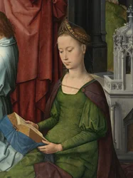 Hl. Barbara, Detail der Zentraltafel des Triptychons von Johannes dem Täufer und Johannes dem Evangelisten