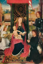 Die Jungfrau und das Kind mit einem Engel, um 1480
