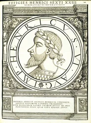 Henricus VI, Illustration aus Imperatorum romanorum omnium orientalium et occidentalium verissimae imagines ex antiquis numismatis, Holzschnitt von Rudolph Wyssenbach, gedruckt von Andreas Gesner, Zürich, 1559