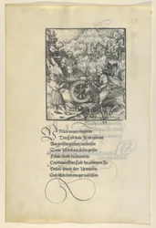 Unfalo gefährdet Theuerdanck beim Abfeuern einer Kanone, aus Theuerdanck, 1517
