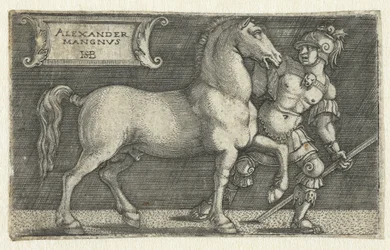 Alexander der Große mit seinem Pferd Bucephalus