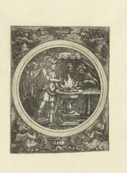 Mucius Scaevola mit seiner rechten Hand im Feuer