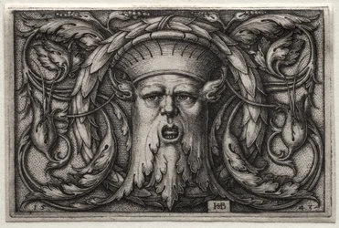 Ornament eines Satyrkopfes und Kranzes