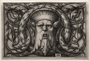 Ornament eines Satyrkopfes und Kranzes, 1543
