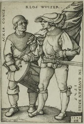 Fahnenträger und Trommler