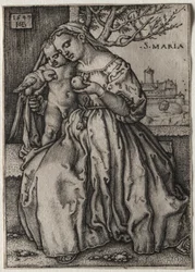 Maria mit dem Kind und einem Papagei