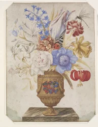 Blumen in einer vergoldeten Vase mit dem Wappen von Holstein-Gottorp