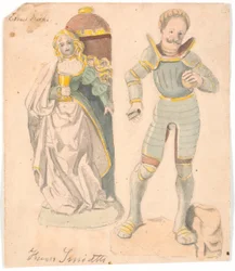 Studie mit zwei Figuren nach dem Altarbild in der Estvad Kirche, Ringkøbing Amt
