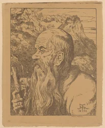 Mystischer Wanderer vor der Kulisse der Alpen