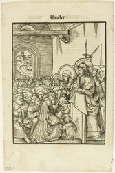 Christus predigt, aus Leben Jesu Christi, Tafel 19 aus Holzschnitten aus Büchern des XVI. Jahrhunderts