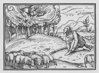 Gott erscheint Mose im brennenden Dornbusch, Exodus III, 5
