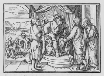 Pharao tadelt Mose und Aaron für ihre Botschaft, Exodus V, 2