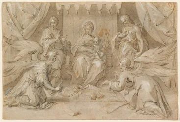 Die Madonna auf dem Thron mit Johannes dem Täufer und Johannes dem Evangelisten