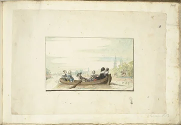 Gesellschaft von sechs Personen in einem Boot auf dem Zwolse Singel