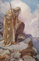 Altes Testament: Moses auf dem Berg Pisgah (Farblithographie)