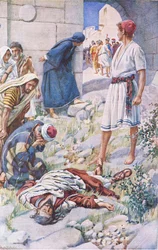 St. Paulus gesteinigt, Illustration aus Harold Copping Bilder: Die Kronen-Serie, ca. 1920er